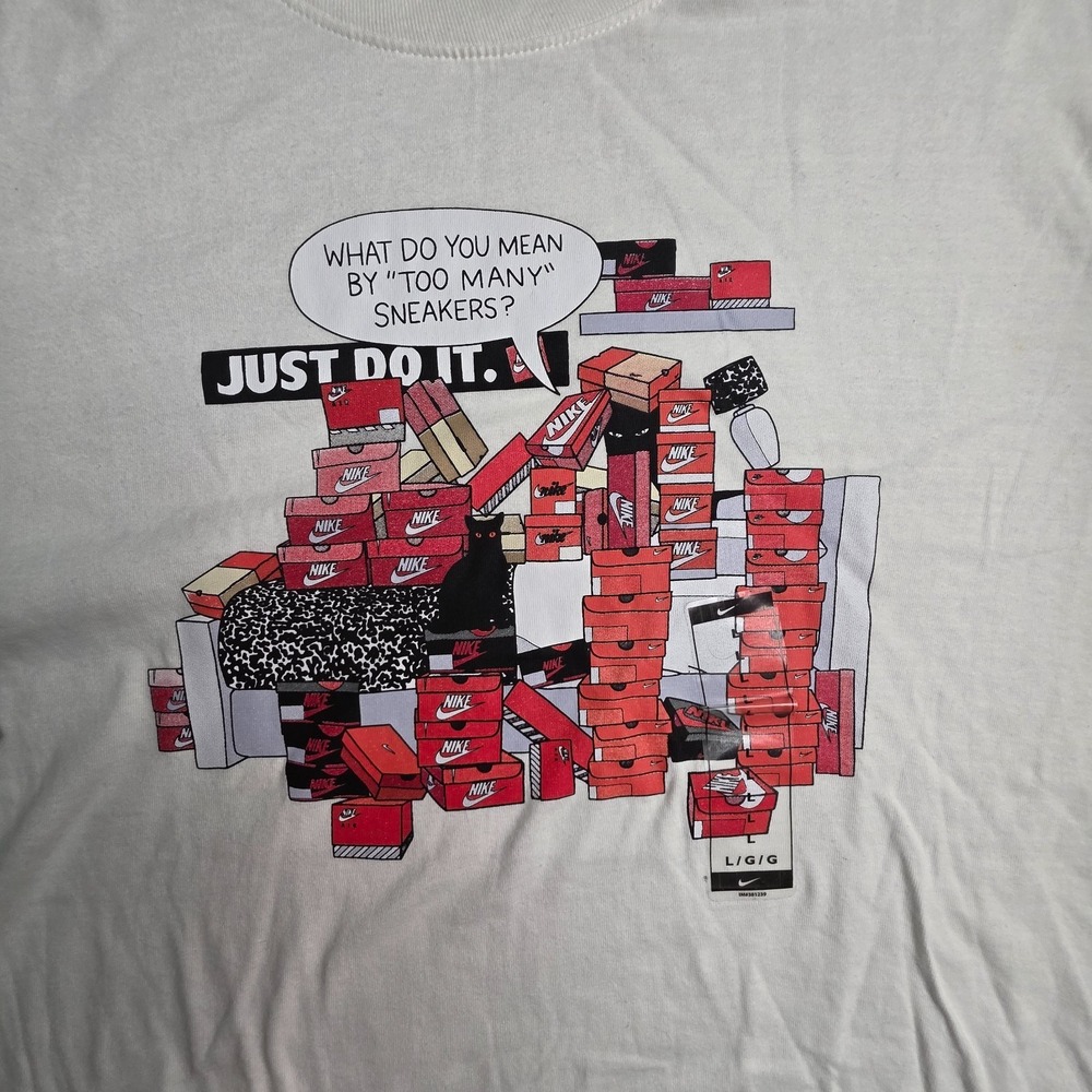 Vintage Nike What do You Mean By Too Many Sneaker? T-Shirt L